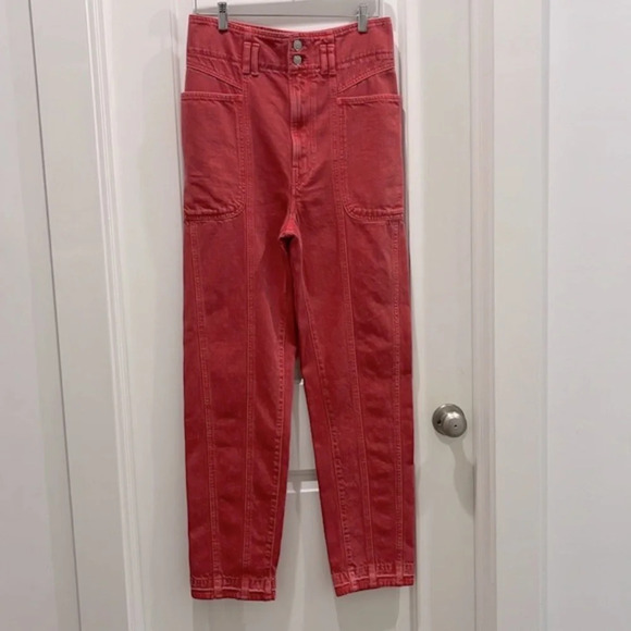 NWT Isabel Marant Étoile Tess High Rise Red Denim Jeans Sz 34 US 2 - Picture 3 of 11